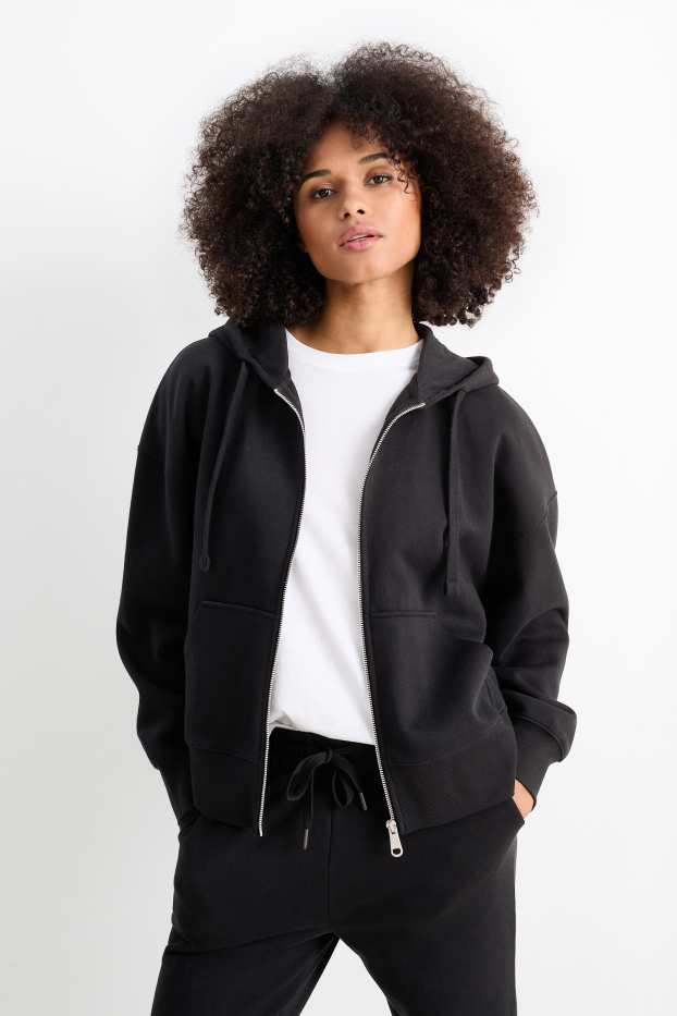 Damen - Basic-Sweatjacke mit Kapuze - schwarz