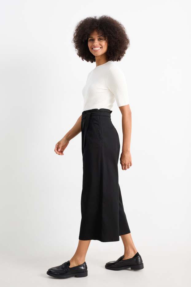 Dames - Pantalon - high waist - wide leg - zwart