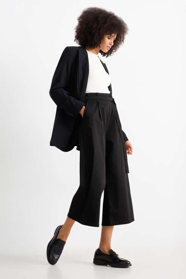 Dames - Pantalon - high waist - wide leg - zwart