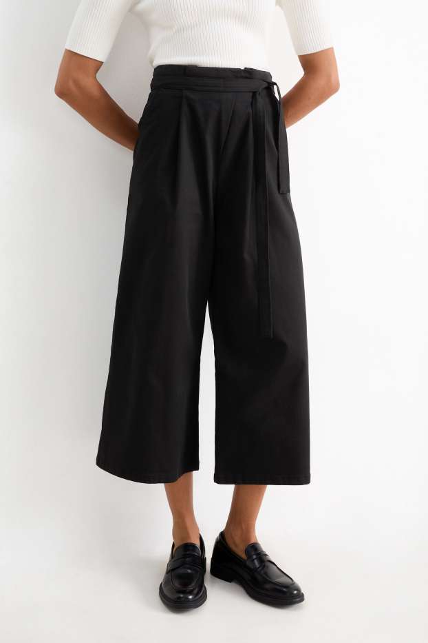 Dames - Pantalon - high waist - wide leg - zwart
