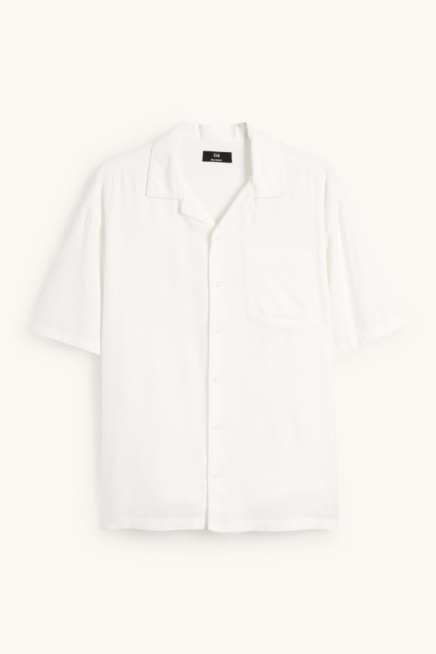 Heren - Overhemd - relaxed fit - reverskraag - crème wit
