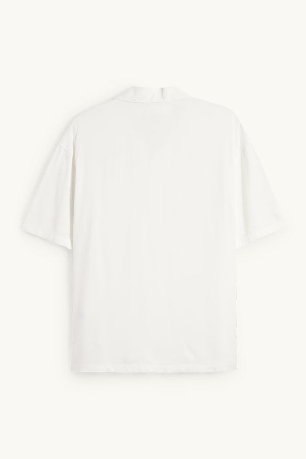 Heren - Overhemd - relaxed fit - reverskraag - crème wit