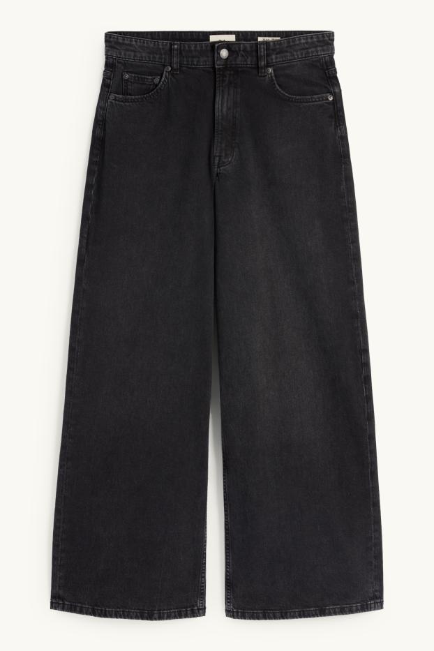 Femmes - Wide leg jean - low waist - noir