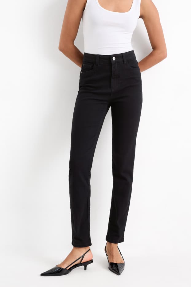 Dona - Pantalons de tela - high waist - slim fit - negre