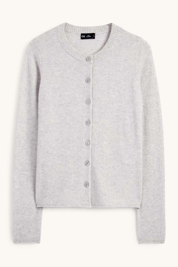 Damen - Kaschmir-Strickjacke - hellgrau-melange