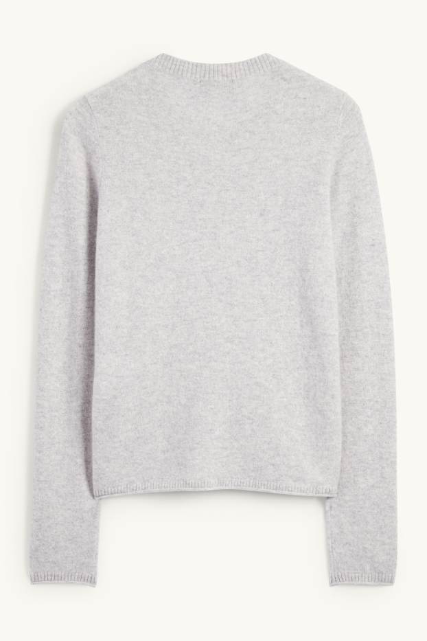 Damen - Kaschmir-Strickjacke - hellgrau-melange