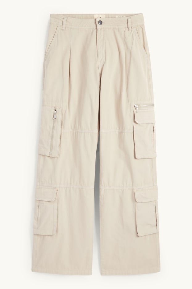 Damen - Cargohose - Mid Waist - Wide Leg - hellbeige