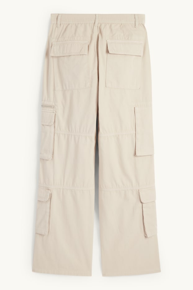 Damen - Cargohose - Mid Waist - Wide Leg - hellbeige