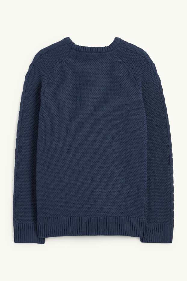Enfants garçons - Pullover - motif tressé - bleu foncé