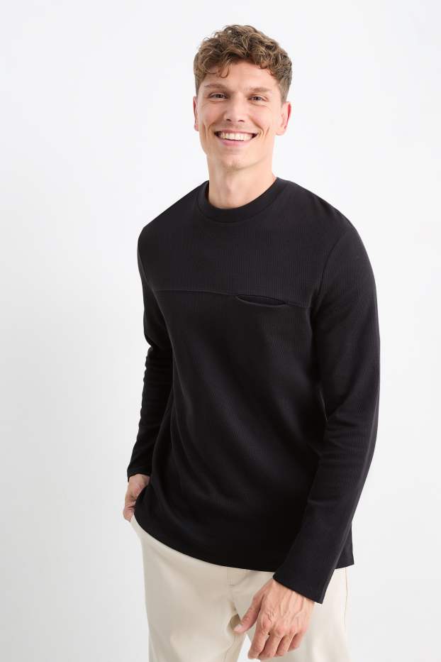 Heren - Longsleeve - met structuur - zwart