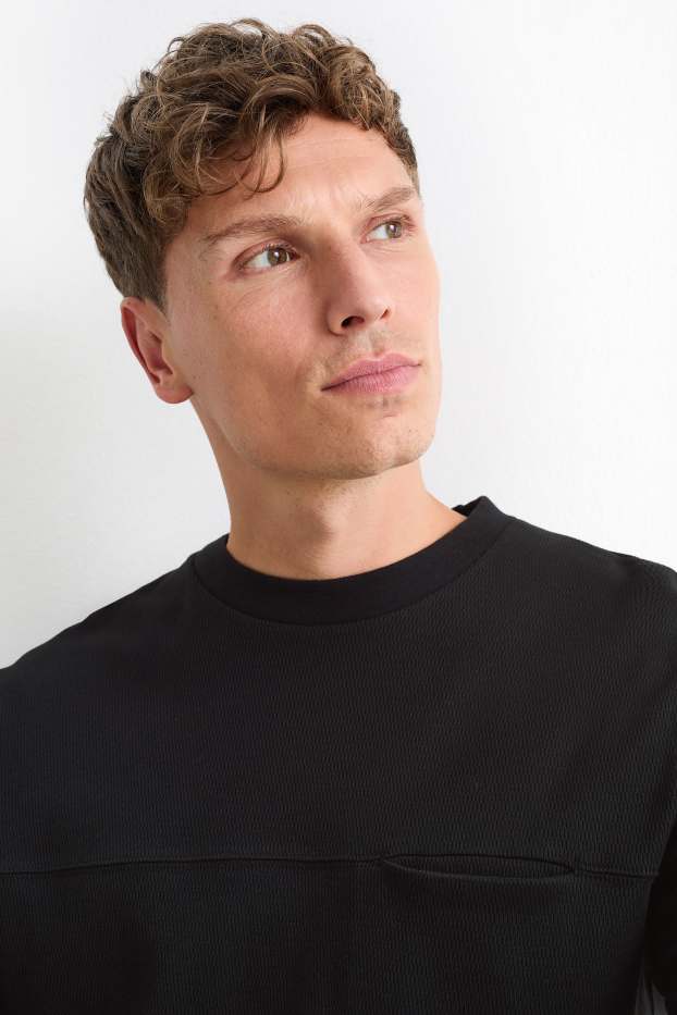 Heren - Longsleeve - met structuur - zwart