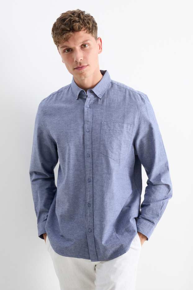 Men - Shirt - regular fit - button-down collar - dark blue