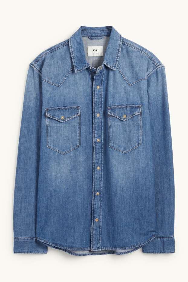 Hommes - Chemise en jean - regular fit - col kent - jean bleu