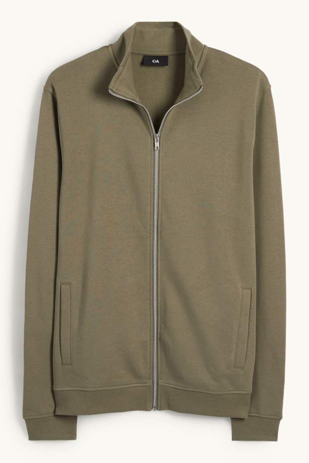 Hommes - Sweat zippé en molleton - vert foncé