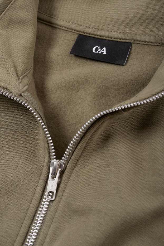 Hommes - Sweat zippé en molleton - vert foncé