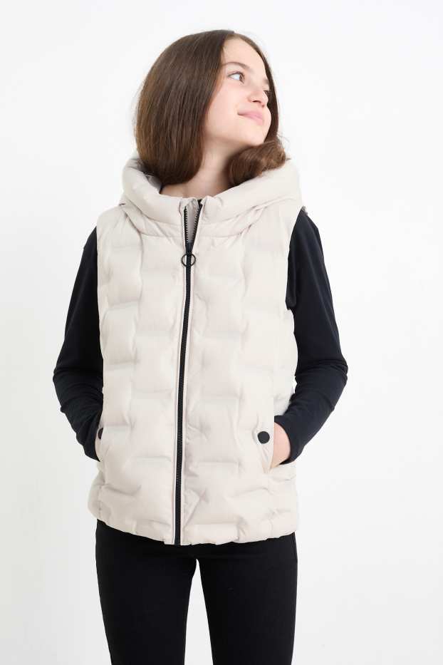 Bambine - Gilet trapuntato con cappuccio - impermeabile - beige chiaro