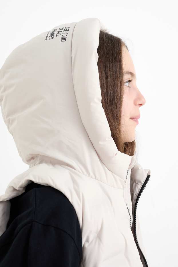 Bambine - Gilet trapuntato con cappuccio - impermeabile - beige chiaro