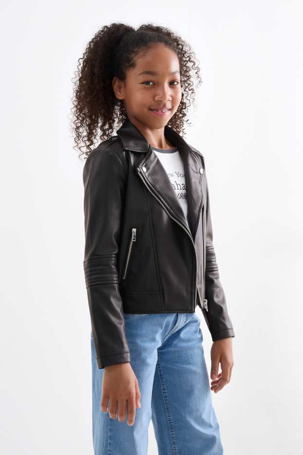 Bambine - Giacca stile motociclista - similpelle - nero