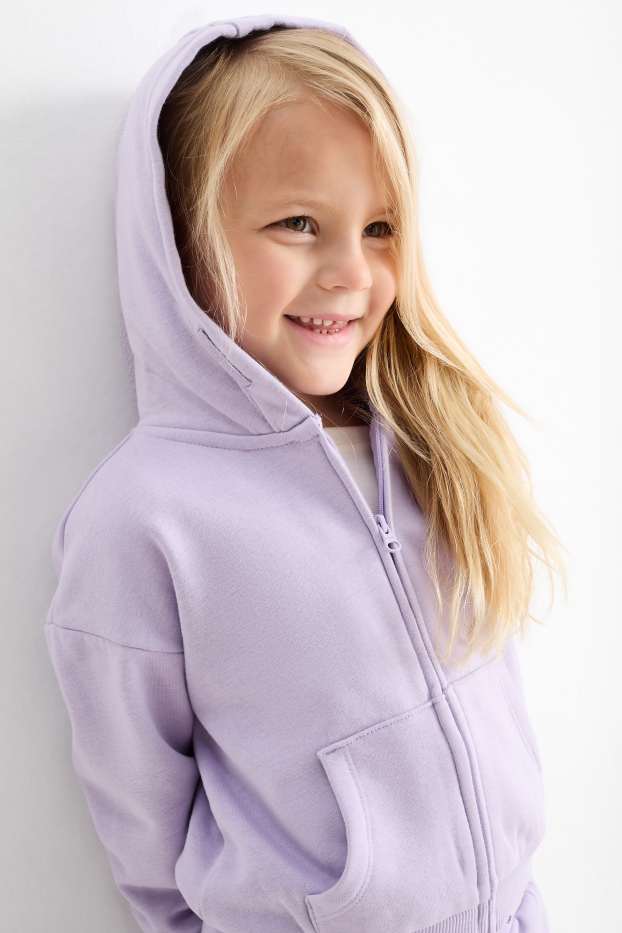 Kinder Mädchen - Herz - Sweatjacke mit Kapuze - hellviolett
