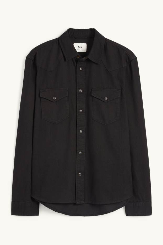 Hommes - Chemise en jean - regular fit - col kent - noir