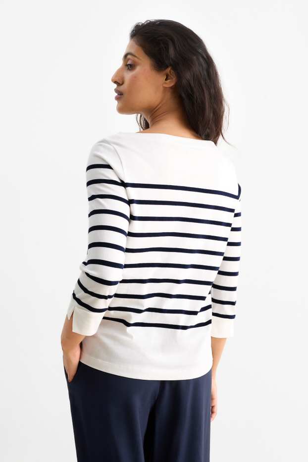 Women - Long sleeve top - striped - blue / white
