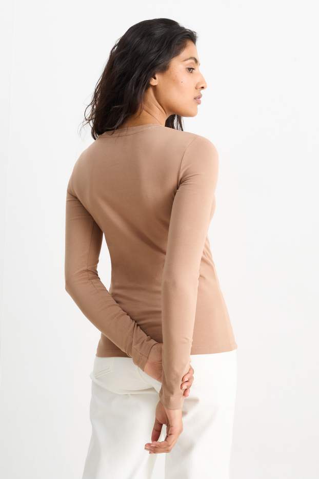 Donna - Maglia a maniche lunghe basic - marrone