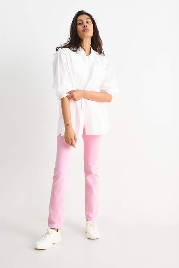 Femmes - Pantalon en toile - high waist - coupe slim - rose
