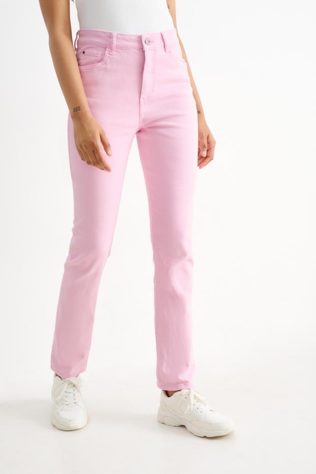 Femmes - Pantalon en toile - high waist - coupe slim - rose