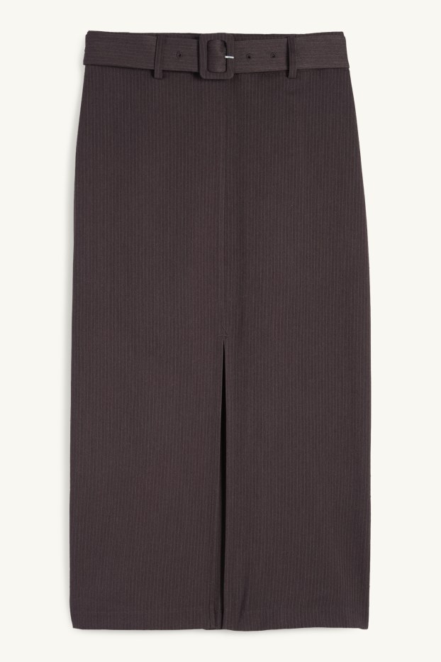 Dámské - Pouzdrová sukně s páskem - úzký proužek - tmavošedá