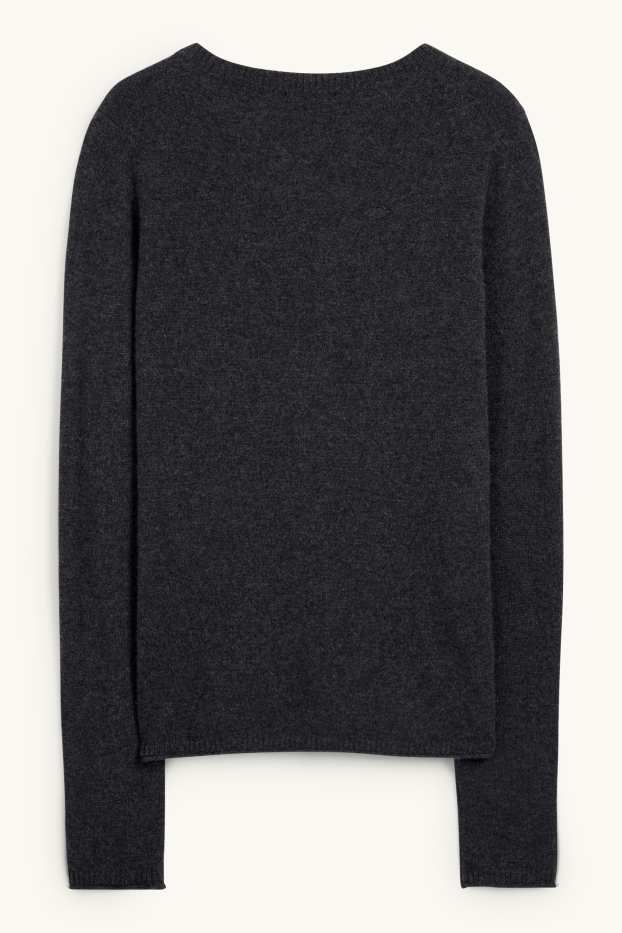 Kobiety - Sweter kaszmirowy z dekoltem V - ciemnoszary