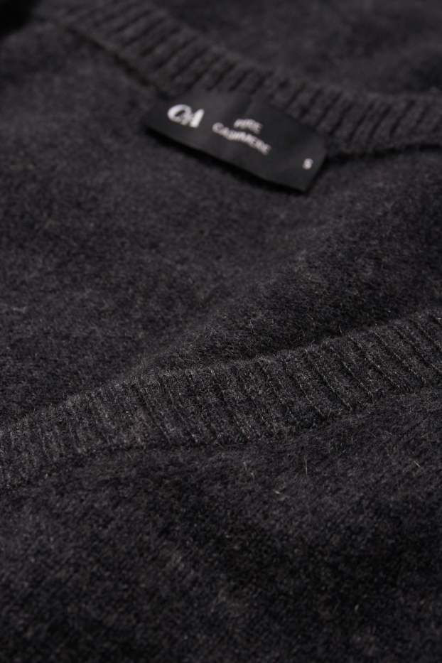 Kobiety - Sweter kaszmirowy z dekoltem V - ciemnoszary