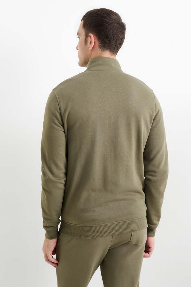 Hommes - Sweat zippé en molleton - vert foncé