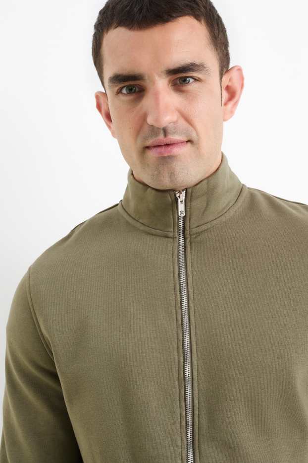 Hommes - Sweat zippé en molleton - vert foncé