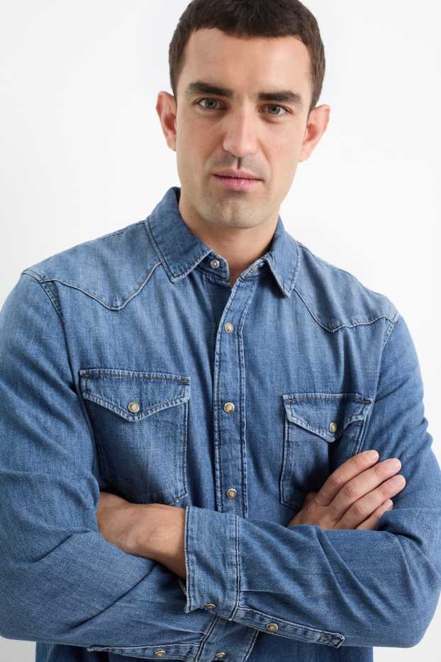 Hommes - Chemise en jean - regular fit - col kent - jean bleu