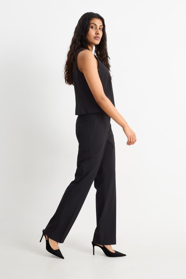 Femmes - Pantalon de bureau - mid waist - straight fit - Mix & Match - noir