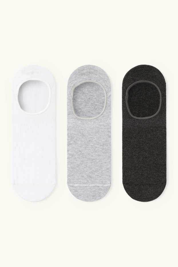 Heren - Set van 3 paar - voetenkousjes - grijs / zwart