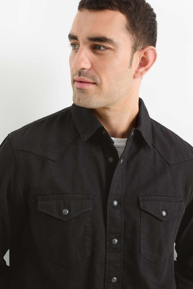 Hommes - Chemise en jean - regular fit - col kent - noir