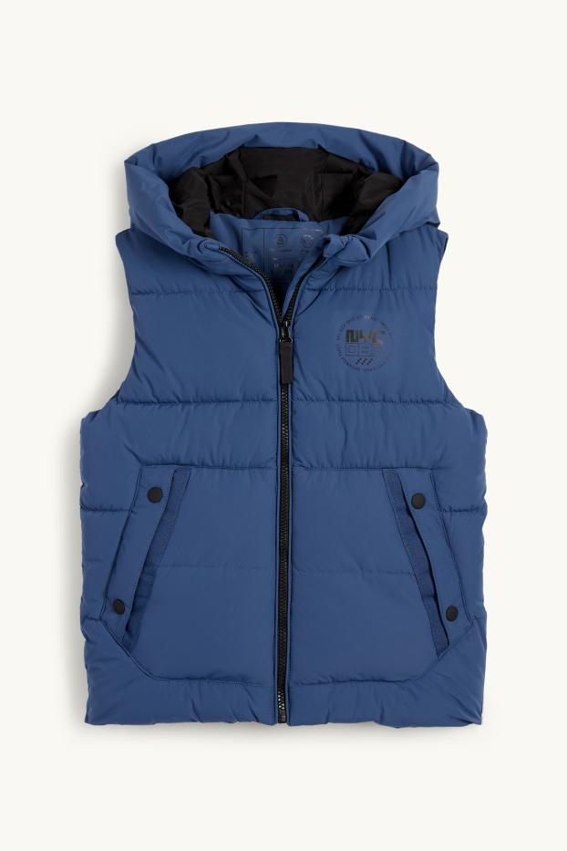 Kinderen: jongens - Bodywarmer met capuchon - waterafstotend - donkerblauw