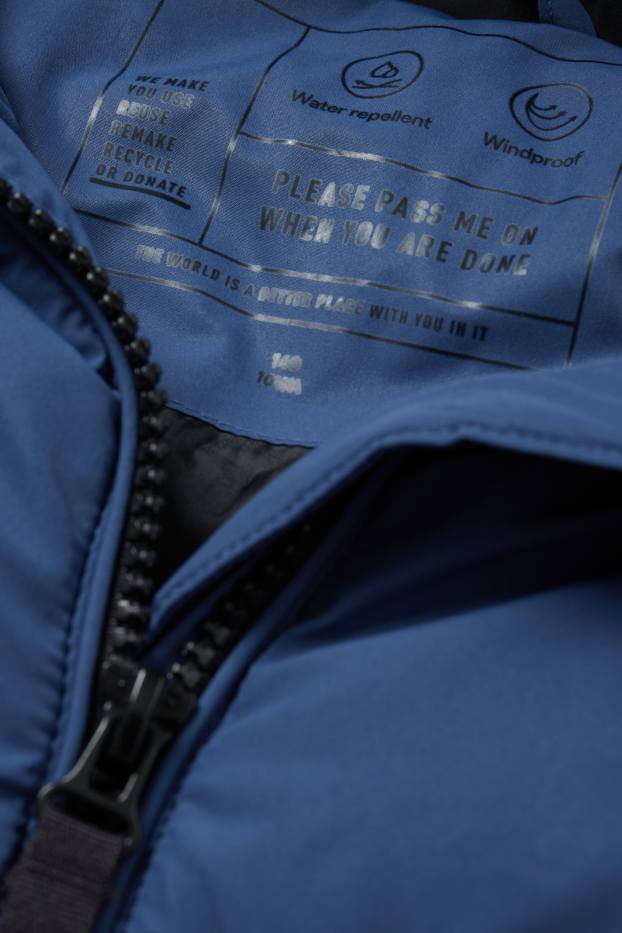 Kinderen: jongens - Bodywarmer met capuchon - waterafstotend - donkerblauw