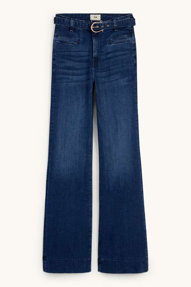 Dames - Flared jeans met riem - high waist - LYCRA® - jeansblauw