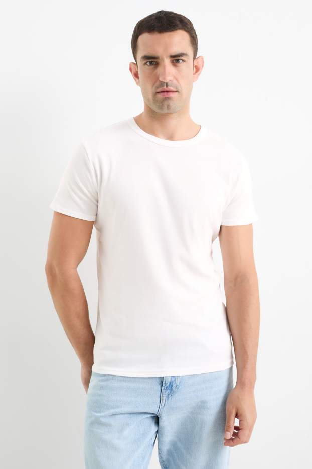 Uomo - T-shirt - slim fit - a coste fini - bianco