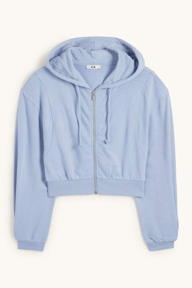 Femmes - Sweat zippé en molleton court avec capuche - bleu