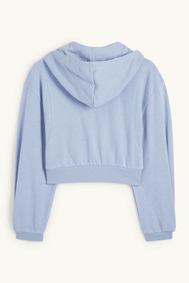 Femmes - Sweat zippé en molleton court avec capuche - bleu