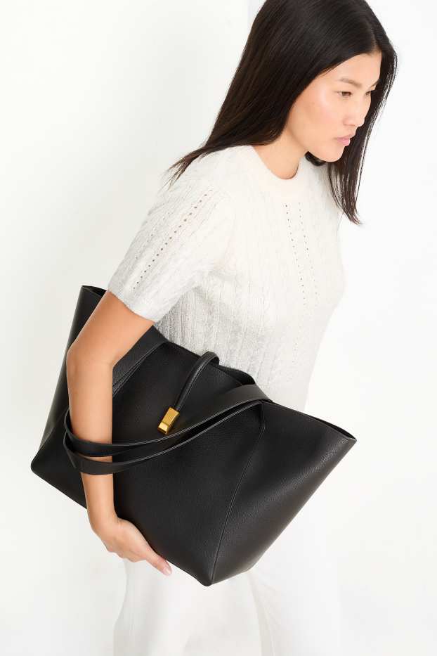 Damen - Shopper - Lederimitat - schwarz