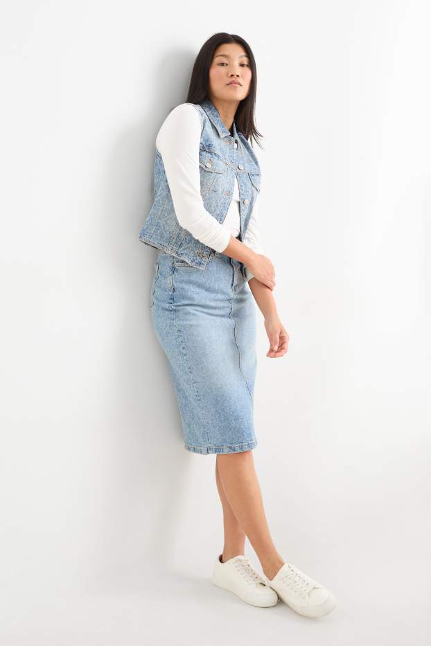 Women - Denim skirt - patterned - denim-light blue
