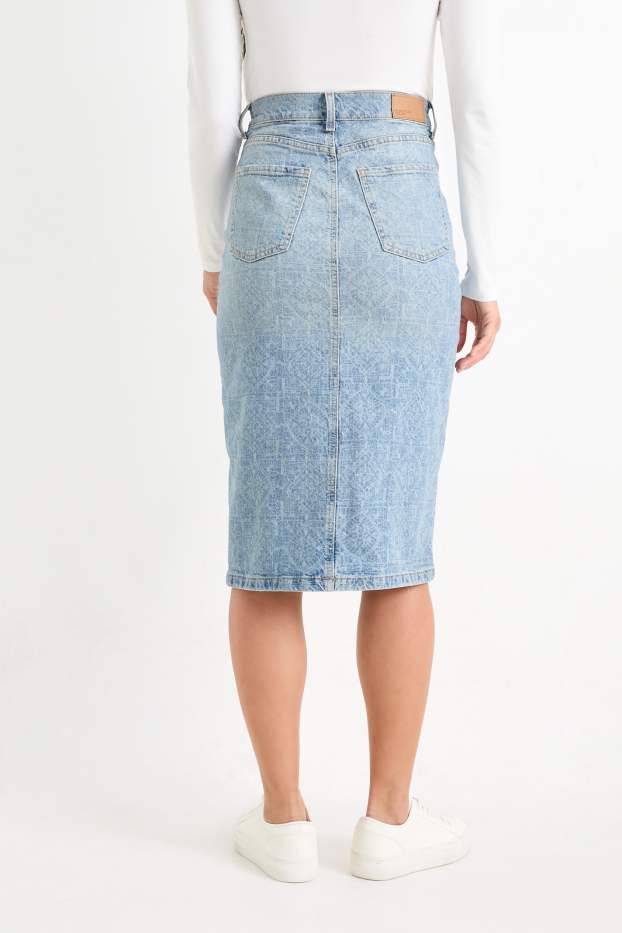 Women - Denim skirt - patterned - denim-light blue