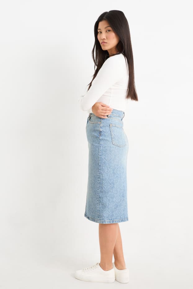 Women - Denim skirt - patterned - denim-light blue