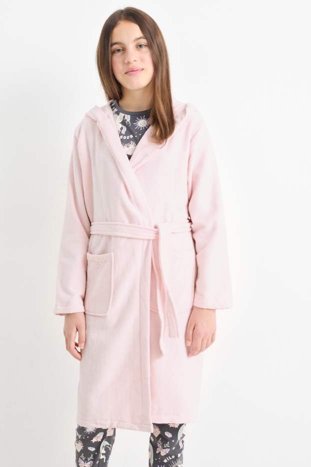 Enfants filles - Peignoir en éponge avec capuche - rose