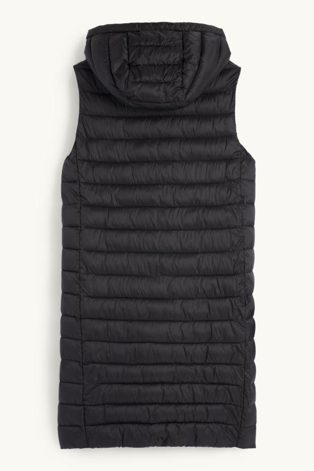 Dames - Lange bodywarmer met capuchon - zwart