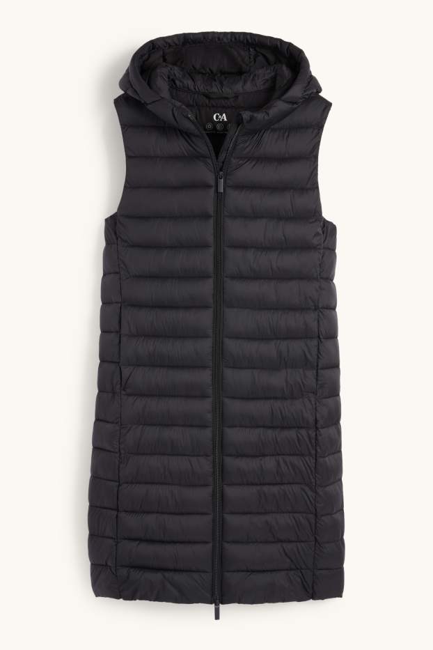 Dames - Lange bodywarmer met capuchon - zwart